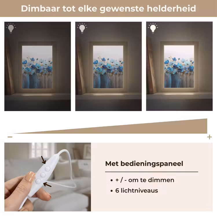 Bloemen - Schilderij - Blauw Light Box met kabel (Tafellamp) klein -USP_dimbaarNL