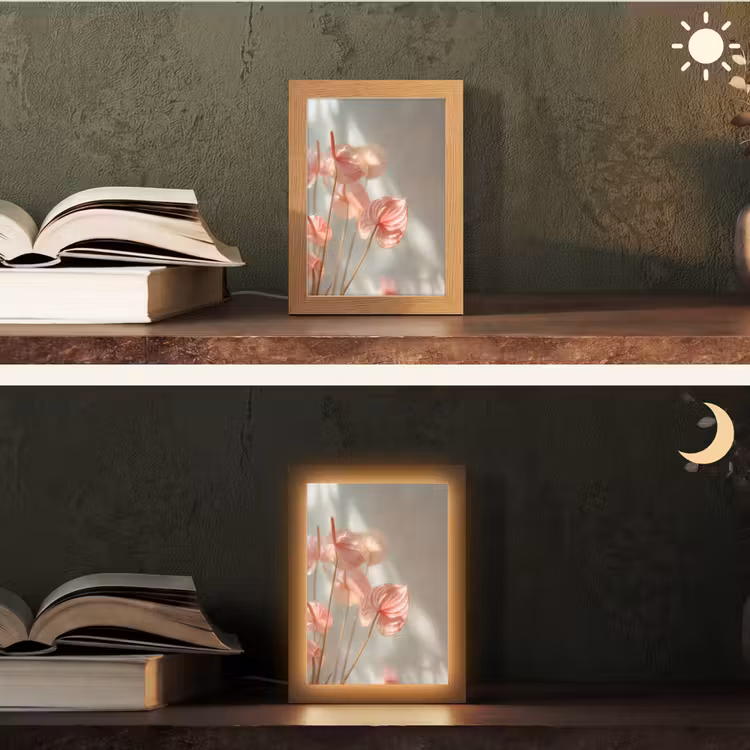 Bloemen - Stelen - Roze - Schaduw Light Box met kabel (Tafellamp) klein -sfeer3