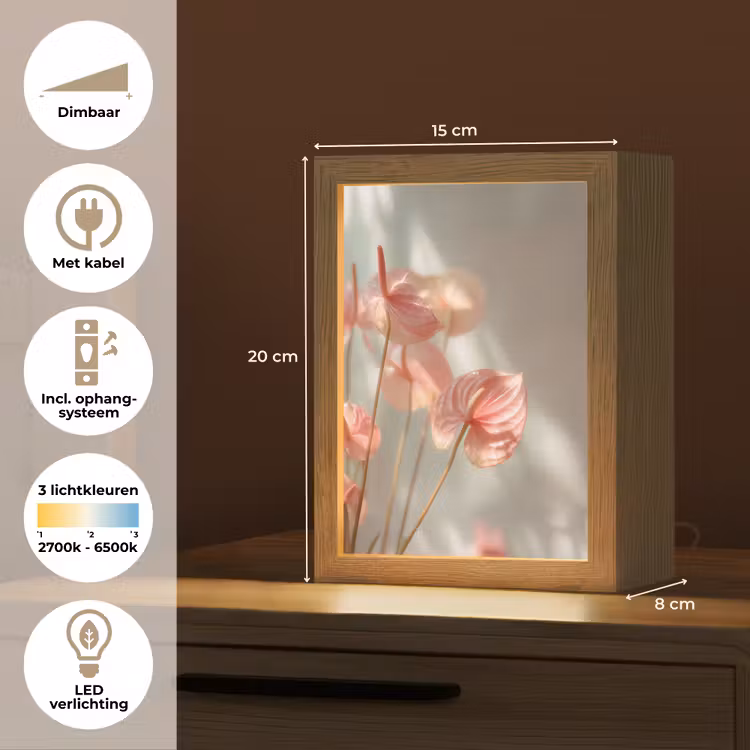 Bloemen - Stelen - Roze - Schaduw Light Box met kabel (Tafellamp) klein -USP_NL