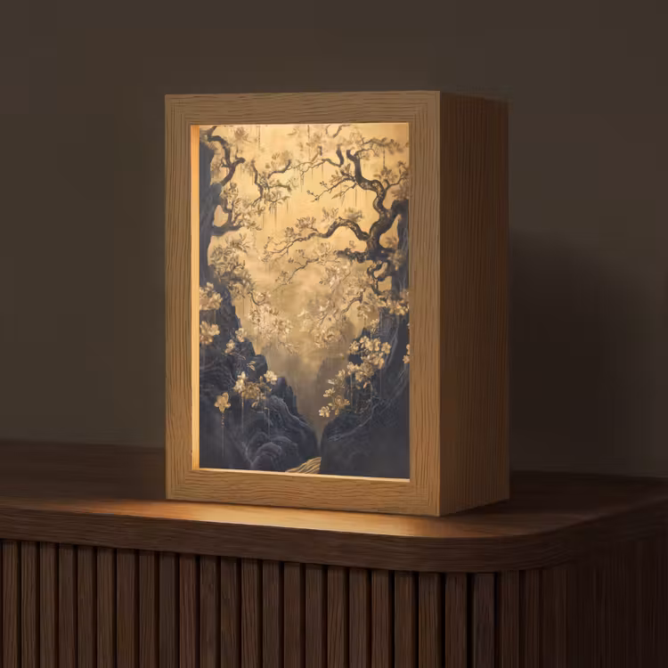 Bloemen - Takken - Goud - Sierlijk Light Box met kabel (Tafellamp) klein -z3d_website