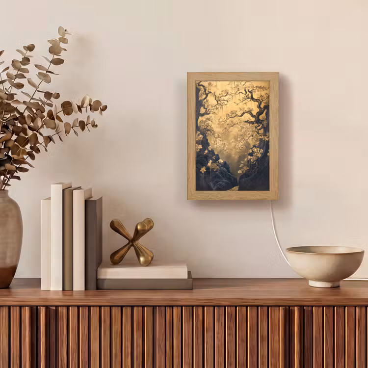 Bloemen - Takken - Goud - Sierlijk Light Box met kabel (Tafellamp) klein -sfeer2
