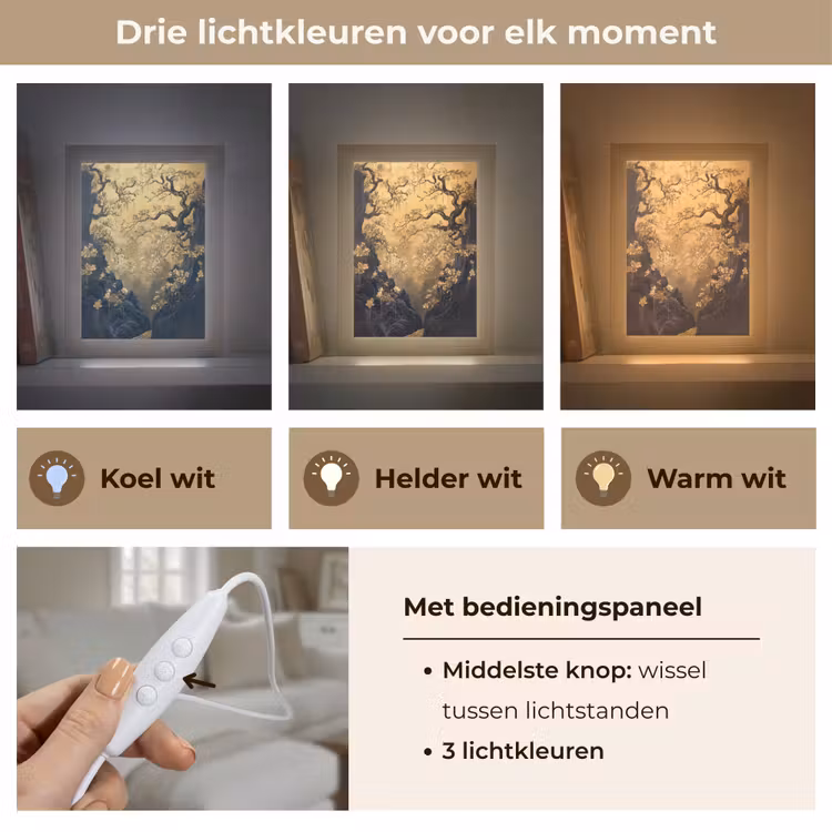Bloemen - Takken - Goud - Sierlijk Light Box met kabel (Tafellamp) klein -USP_lichtkleurNL