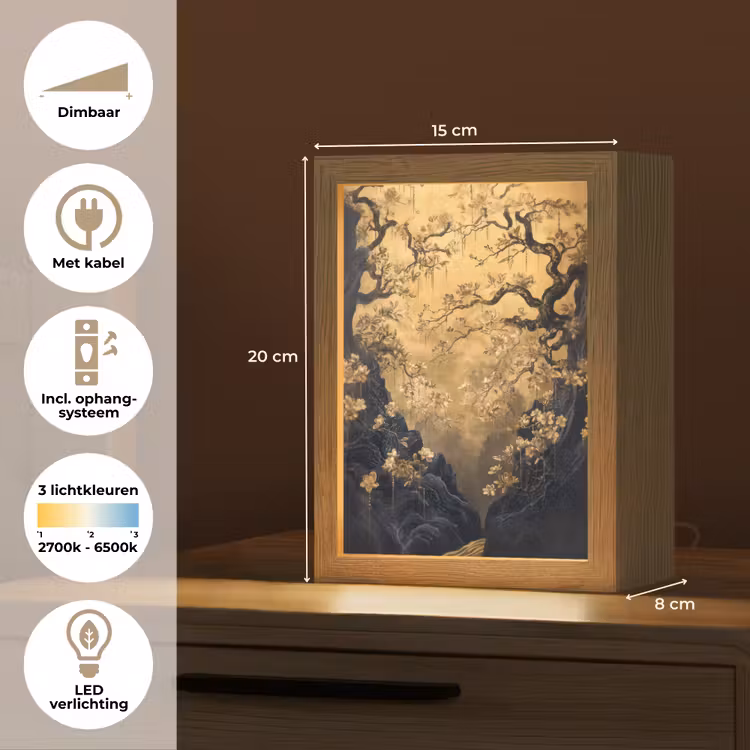 Bloemen - Takken - Goud - Sierlijk Light Box met kabel (Tafellamp) klein -USP_NL