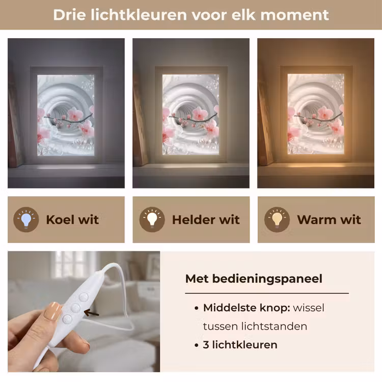 Bloemen - Tunnel - Abstact - 3D effect Light Box met kabel (Tafellamp) klein -USP_lichtkleurNL