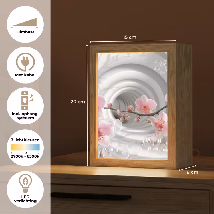 Bloemen - Tunnel - Abstact - 3D effect Light Box met kabel (Tafellamp) klein -USP_NL