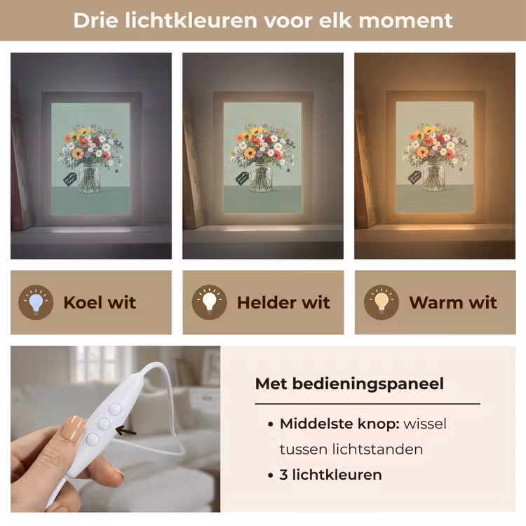Bloemen - Vaas - Kaartje Light Box met kabel (Tafellamp) klein -USP_lichtkleurNL