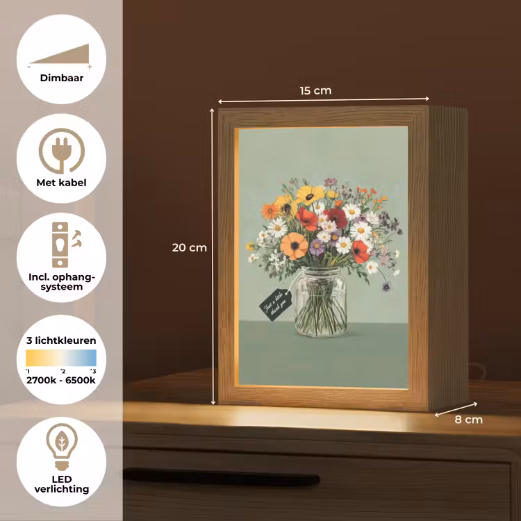 Bloemen - Vaas - Kaartje Light Box met kabel (Tafellamp) klein -USP_NL