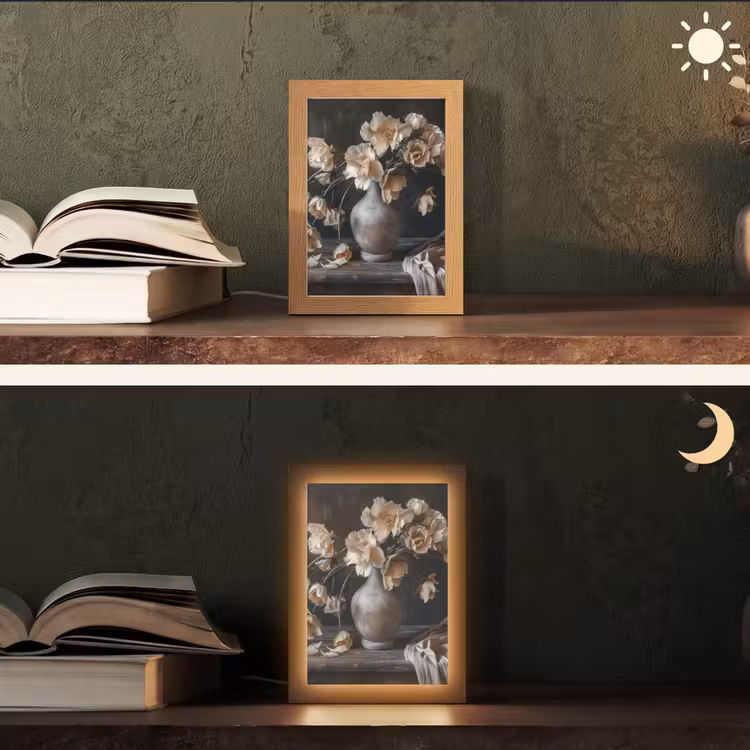 Bloemen - Vaas - Kunst - Stilleven Light Box met kabel (Tafellamp) klein -sfeer3