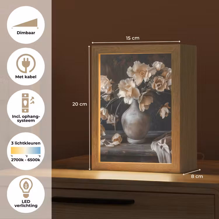 Bloemen - Vaas - Kunst - Stilleven Light Box met kabel (Tafellamp) klein -USP_NL