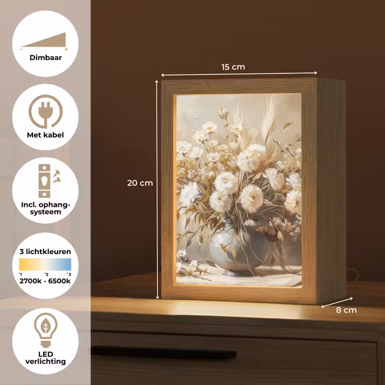 Bloemen - Vaas - Stilleven - Beige Light Box met kabel (Tafellamp) klein -USP_NL