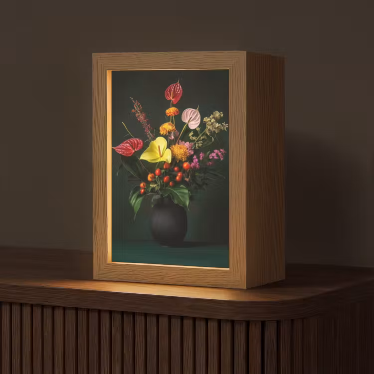 Bloemen - Vaas - Zwart Light Box met kabel (Tafellamp) klein -z3d_website