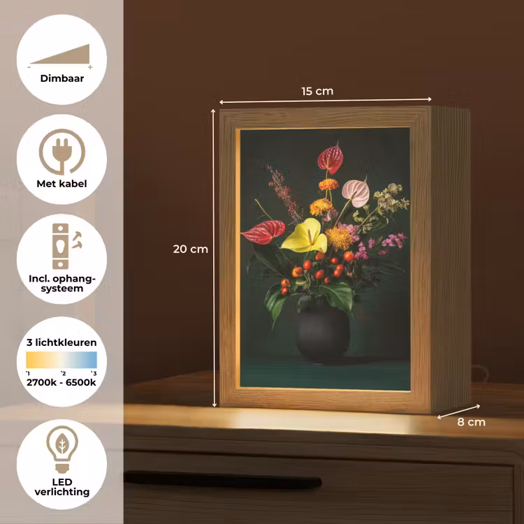 Bloemen - Vaas - Zwart Light Box met kabel (Tafellamp) klein -USP_NL