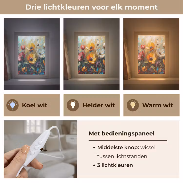 Bloemen - Verf - Kunst - Modern Light Box met kabel (Tafellamp) klein -USP_lichtkleurNL
