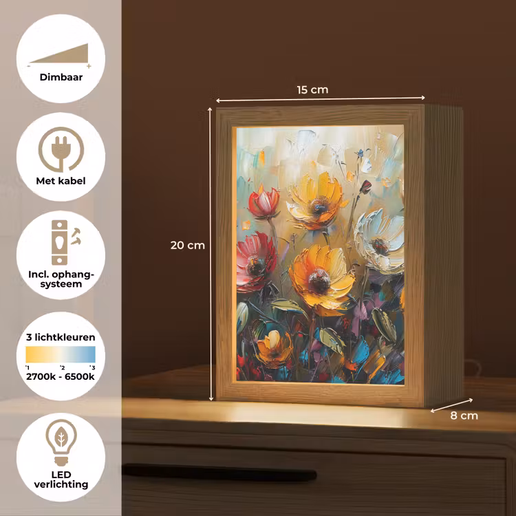 Bloemen - Verf - Kunst - Modern Light Box met kabel (Tafellamp) klein -USP_NL