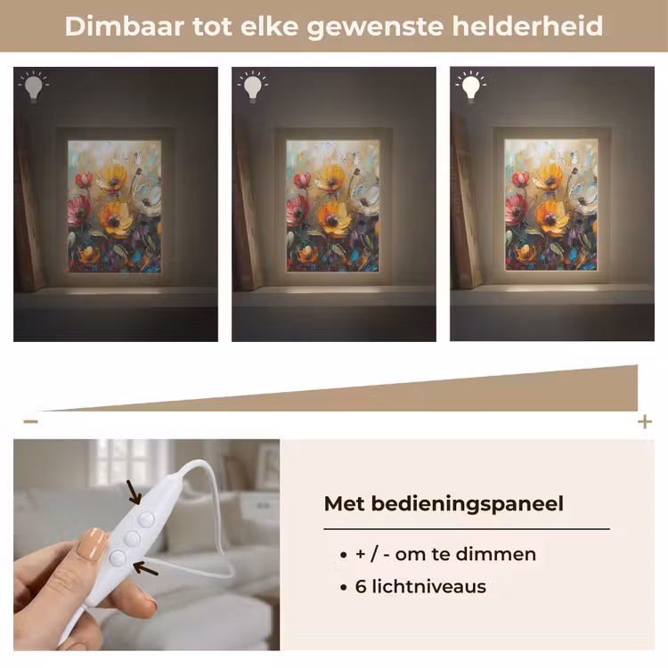 Bloemen - Verf - Kunst - Modern Light Box met kabel (Tafellamp) klein -USP_dimbaarNL
