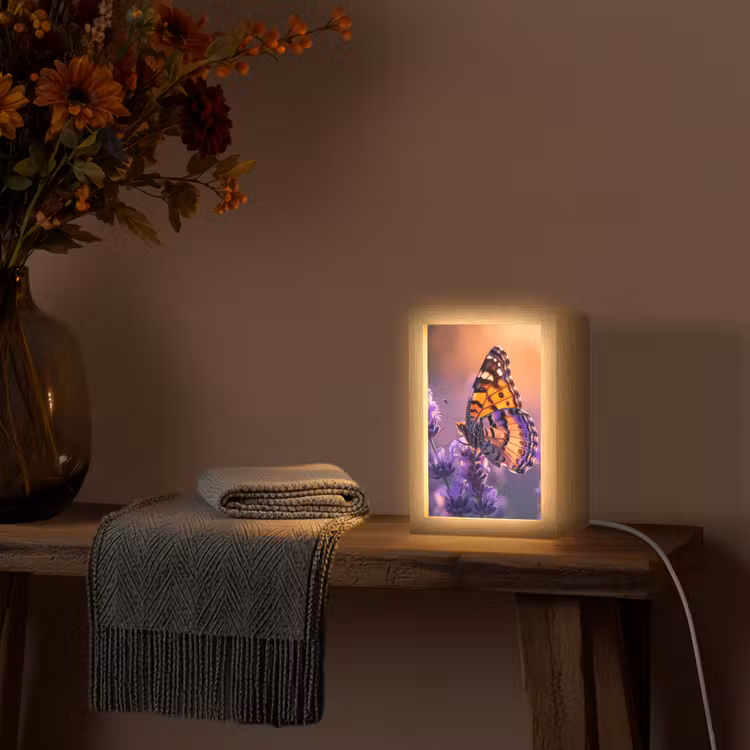 Bloemen - Vlinder - Lavendel - Bloem - Natuur Light Box met kabel (Tafellamp) klein -sfeer4