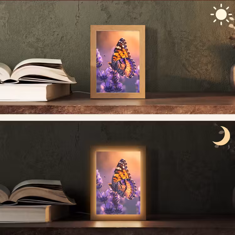 Bloemen - Vlinder - Lavendel - Bloem - Natuur Light Box met kabel (Tafellamp) klein -sfeer3
