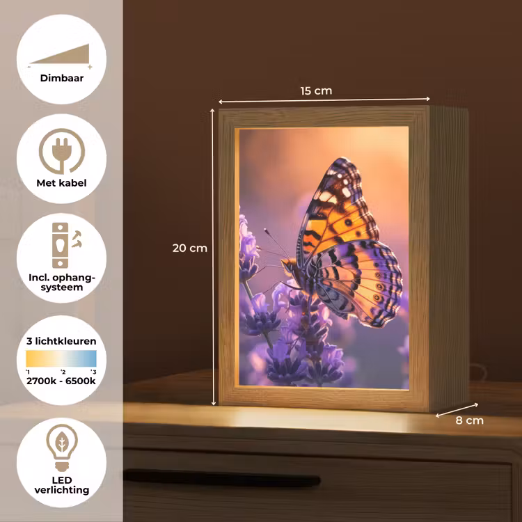 Bloemen - Vlinder - Lavendel - Bloem - Natuur Light Box met kabel (Tafellamp) klein -USP_NL