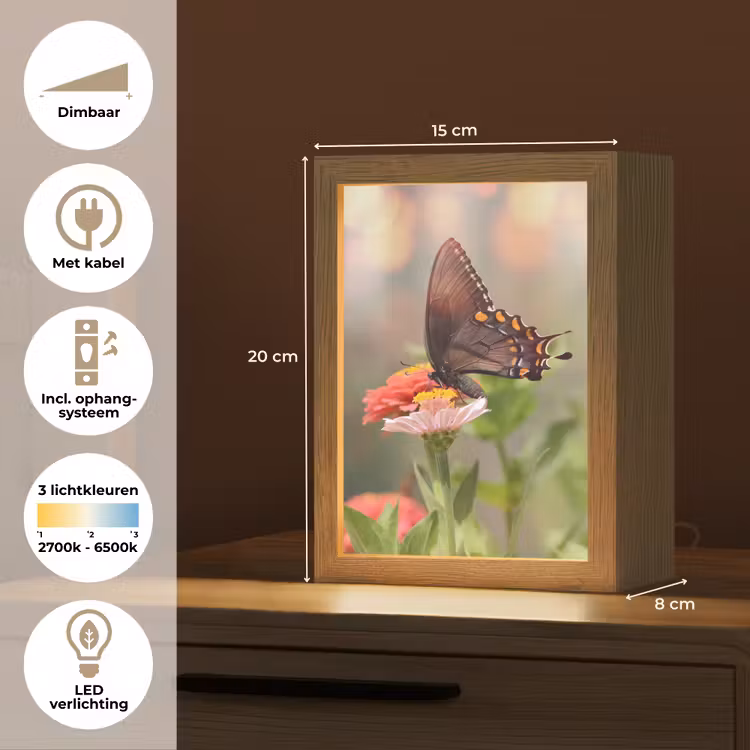 Bloemen - Vlinder - Natuur - Bloem Light Box met kabel (Tafellamp) klein -USP_NL