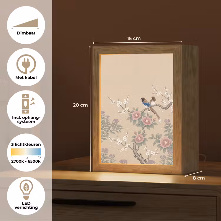 Bloemen - Vogels - Bloemen Light Box met kabel (Tafellamp) klein -USP_NL