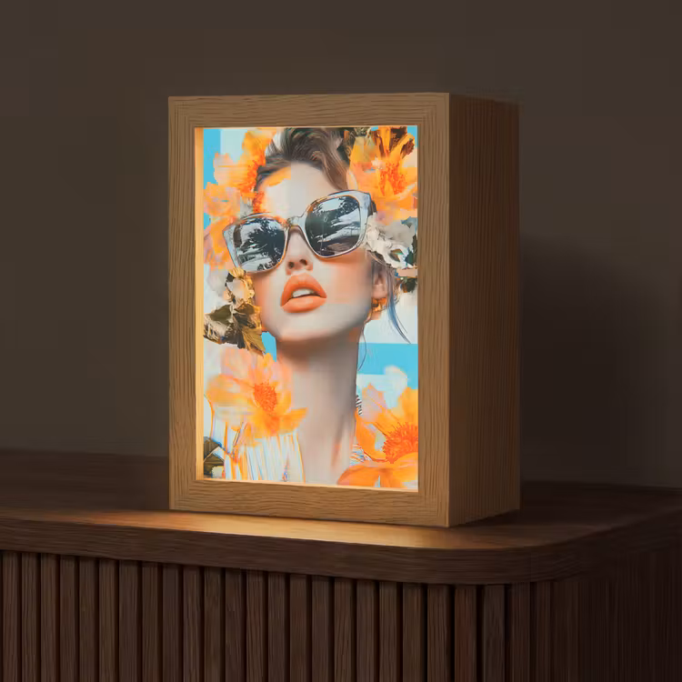 Bloemen - Vrouw - Zonnebril - Blauw Light Box met kabel (Tafellamp) klein -z3d_website