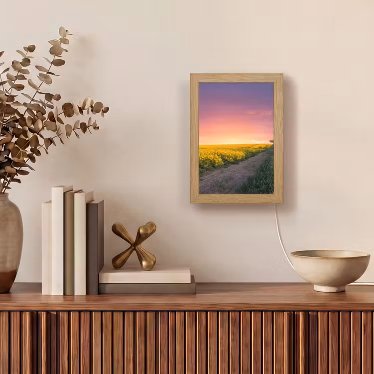 Bloemen - Weg - Lucht - Geel - Paars - Zonsondergang - Natuur Light Box met kabel (Tafellamp) klein -sfeer2