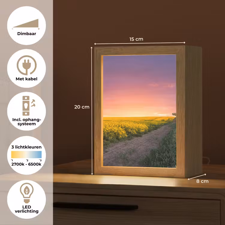 Bloemen - Weg - Lucht - Geel - Paars - Zonsondergang - Natuur Light Box met kabel (Tafellamp) klein -USP_NL