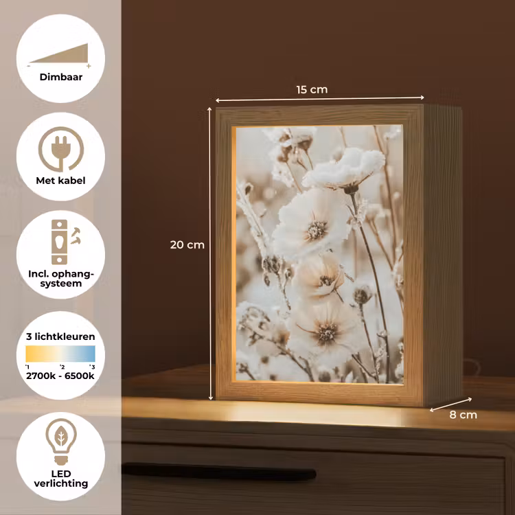 Bloemen - Winter - Wit - Sneeuw - Beige Light Box met kabel (Tafellamp) klein -USP_NL