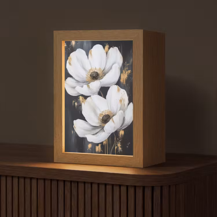 Bloemen - Wit - Abstract Light Box met kabel (Tafellamp) klein -z3d_website