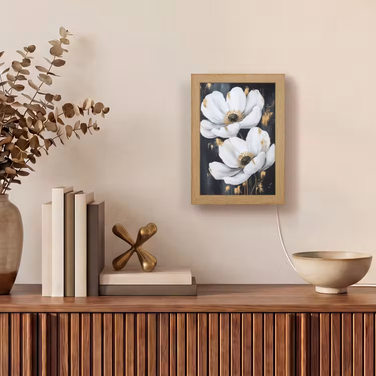 Bloemen - Wit - Abstract Light Box met kabel (Tafellamp) klein -sfeer2