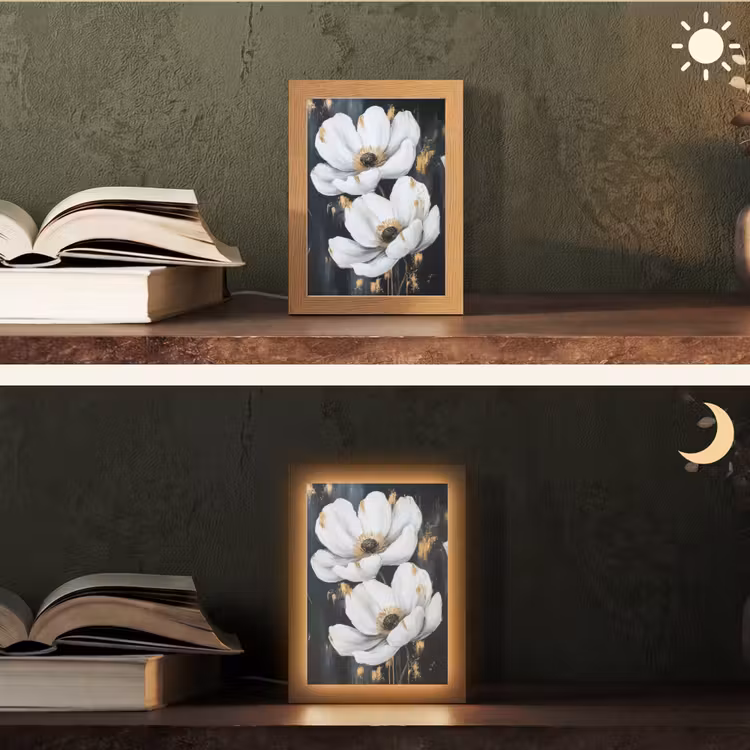 Bloemen - Wit - Abstract Light Box met kabel (Tafellamp) klein -sfeer3