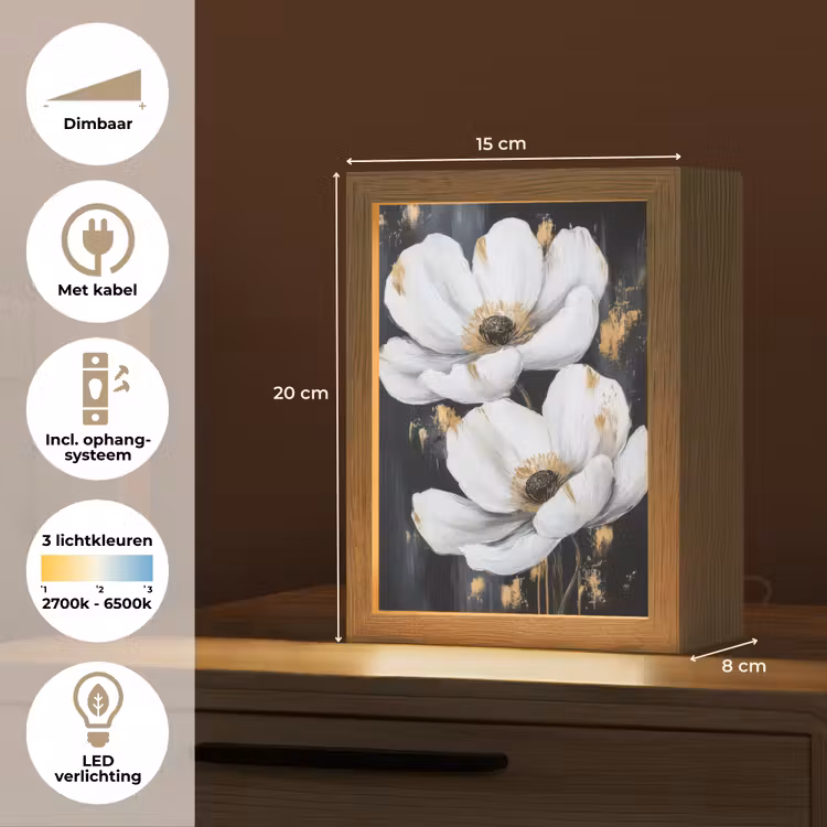 Bloemen - Wit - Abstract Light Box met kabel (Tafellamp) klein -USP_NL