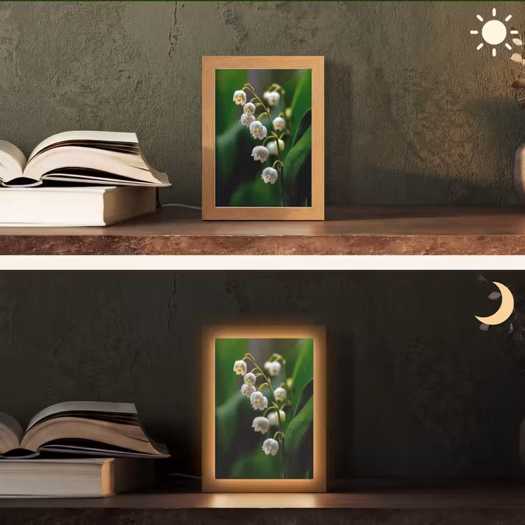 Bloemen - Wit - Bladeren - Lelietjes Light Box met kabel (Tafellamp) klein -sfeer3