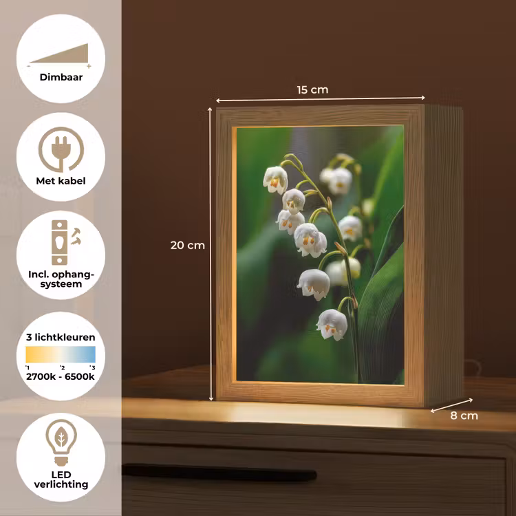 Bloemen - Wit - Bladeren - Lelietjes Light Box met kabel (Tafellamp) klein -USP_NL