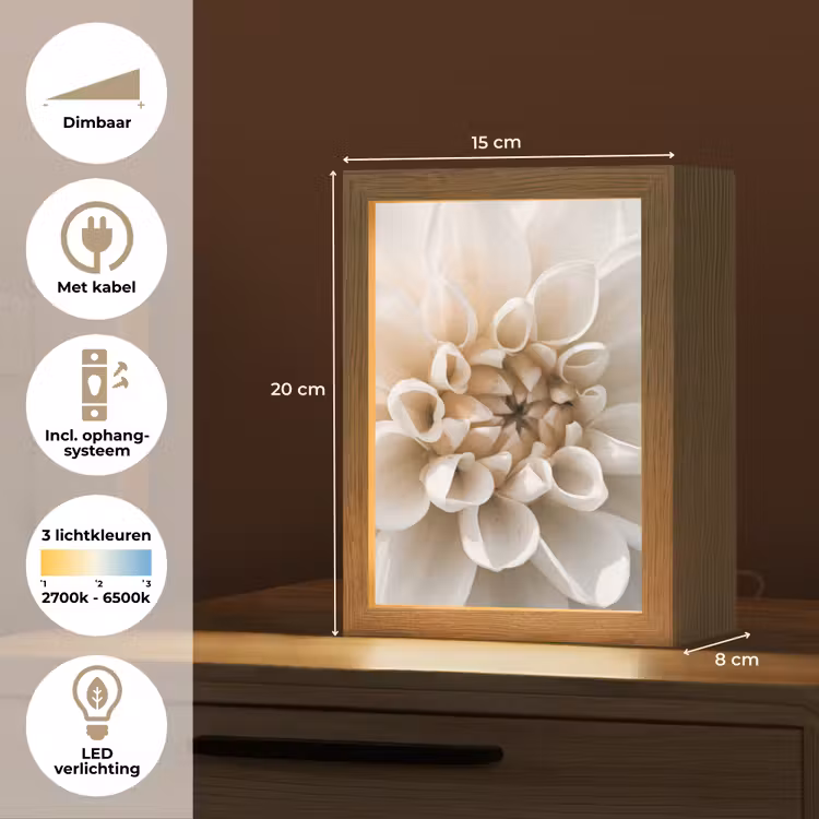 Bloemen - Wit - Natuur Light Box met kabel (Tafellamp) klein -USP_NL