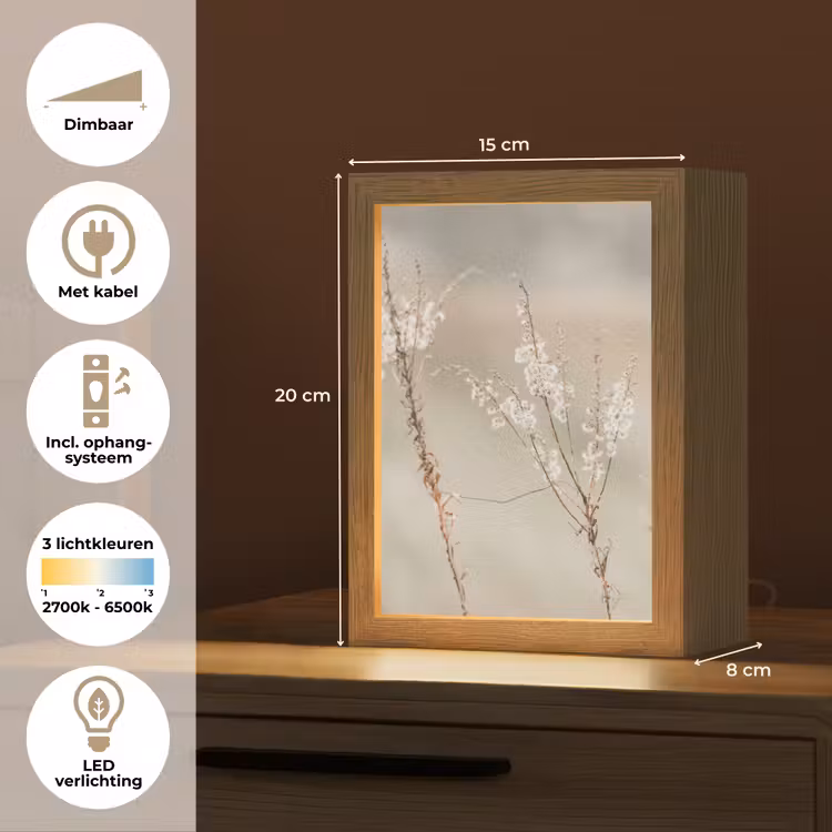 Bloemen - Wit - Planten Light Box met kabel (Tafellamp) klein -USP_NL