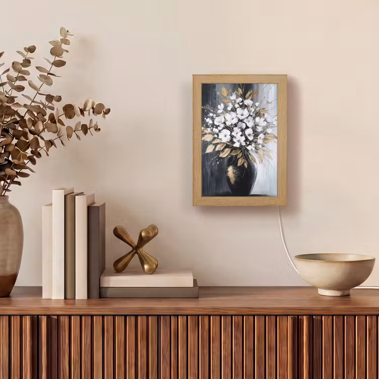 Bloemen - Wit - Vaas - Abstract Light Box met kabel (Tafellamp) klein -sfeer2