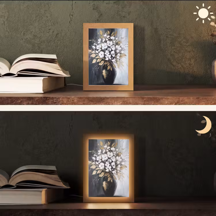 Bloemen - Wit - Vaas - Abstract Light Box met kabel (Tafellamp) klein -sfeer3