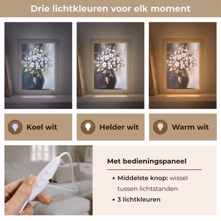 Bloemen - Wit - Vaas - Abstract Light Box met kabel (Tafellamp) klein -USP_lichtkleurNL