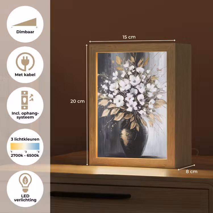 Bloemen - Wit - Vaas - Abstract Light Box met kabel (Tafellamp) klein -USP_NL