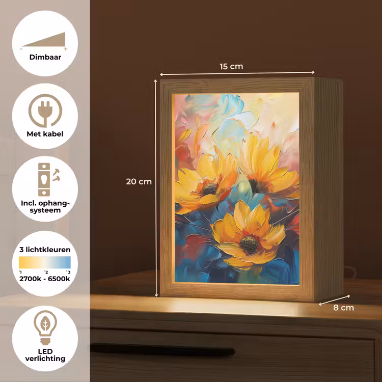 Bloemen - Zonnebloemen - Kunst - Geel Light Box met kabel (Tafellamp) klein -USP_NL