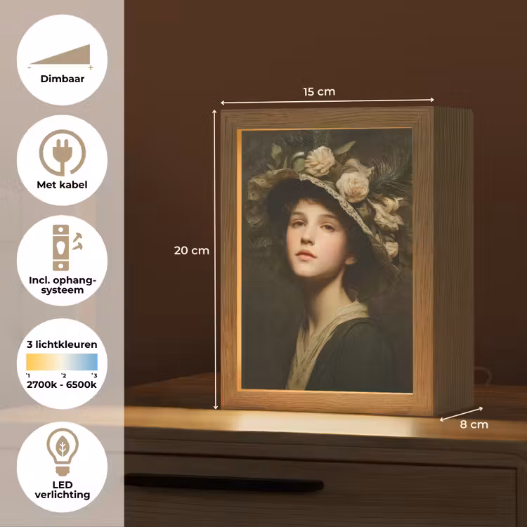 Bloemenhoed - Portret - Vrouw Light Box met kabel (Tafellamp) klein -USP_NL