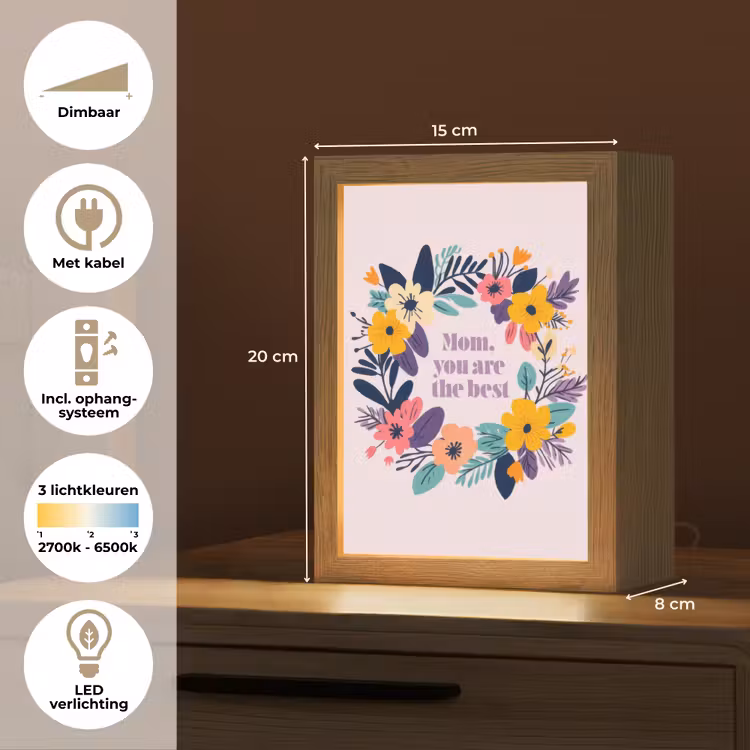 Bloemenkrans - Kleurrijk - Moeder Light Box met kabel (Tafellamp) klein -USP_NL