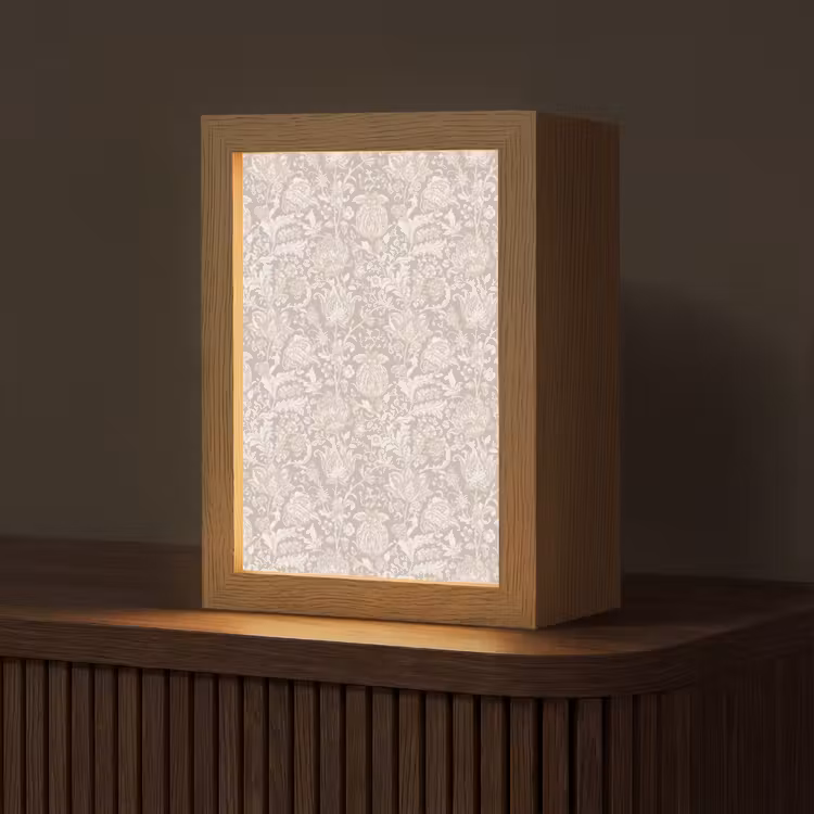 Bloemenprint - Grijs - Crème Light Box met kabel (Tafellamp) klein 925 -z3d_website