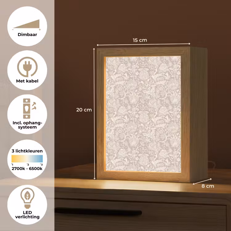 Bloemenprint - Grijs - Crème Light Box met kabel (Tafellamp) klein 925 -USP_NL