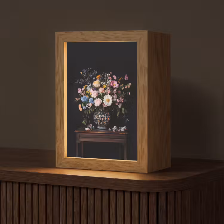 Bloemenvaas - Hout - Bloemen - Boeket Light Box met kabel (Tafellamp) klein -z3d_website