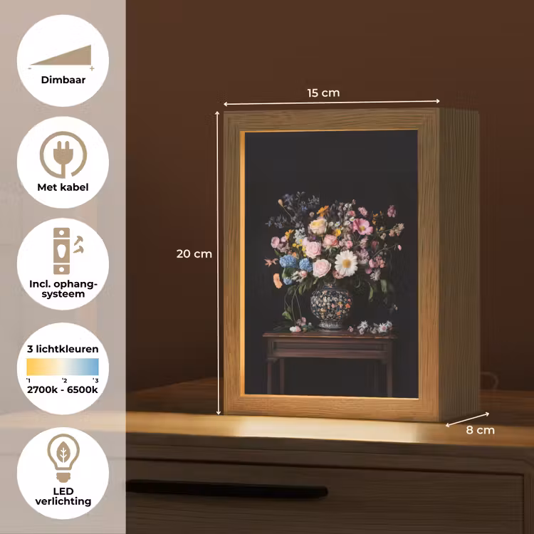 Bloemenvaas - Hout - Bloemen - Boeket Light Box met kabel (Tafellamp) klein -USP_NL