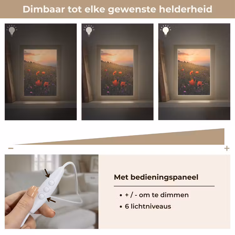 Bloemenveld - Gras - Bloemen - Planten - Zonsondergang - Oranje Light Box met kabel (Tafellamp) klein -USP_dimbaarNL