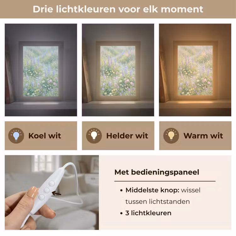 Bloemenveld - Heuvels - Kleurrijk Light Box met kabel (Tafellamp) klein -USP_lichtkleurNL