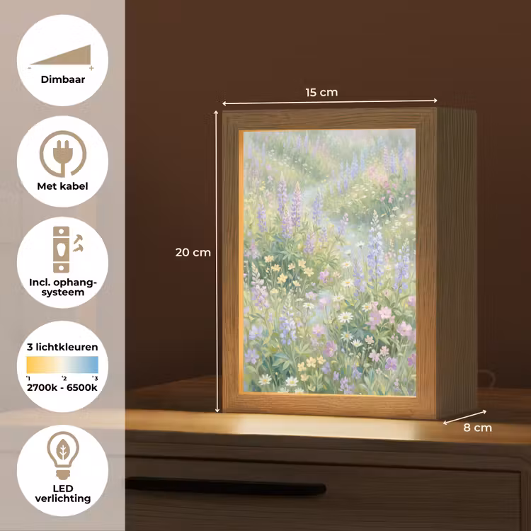 Bloemenveld - Heuvels - Kleurrijk Light Box met kabel (Tafellamp) klein -USP_NL